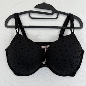 Victoria's Secret Push Up Bra 38DDD‎ Black Heart Velvet Detail